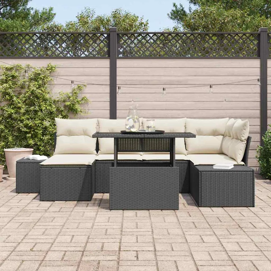 Ensemble de canapé de jardin 7 pcs Noir Poly rotin - 3