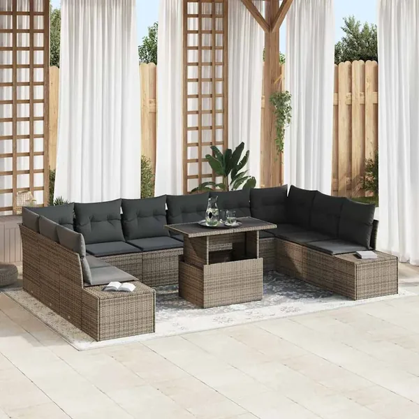 Ensemble de canapé de jardin avec coussin 11 pcs Gris polyrotin
