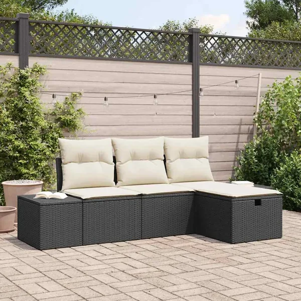 Ensemble de Canapés avec coussin 4 pcs polyrotin