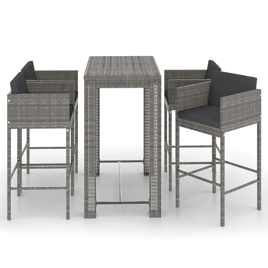 Ensemble de bar de jardin 5 pcs et coussins Résine tressée Gris - 2
