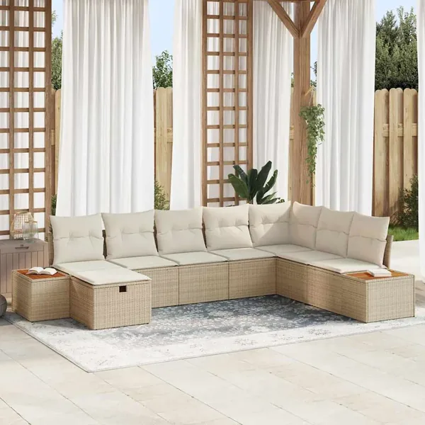 Ensemble de canapé de jardin avec coussin 9 pcs Beige polyrotin