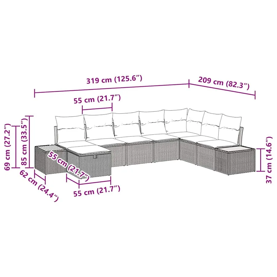 Ensemble de canapé de jardin avec coussin 9 pcs Beige polyrotin - 10