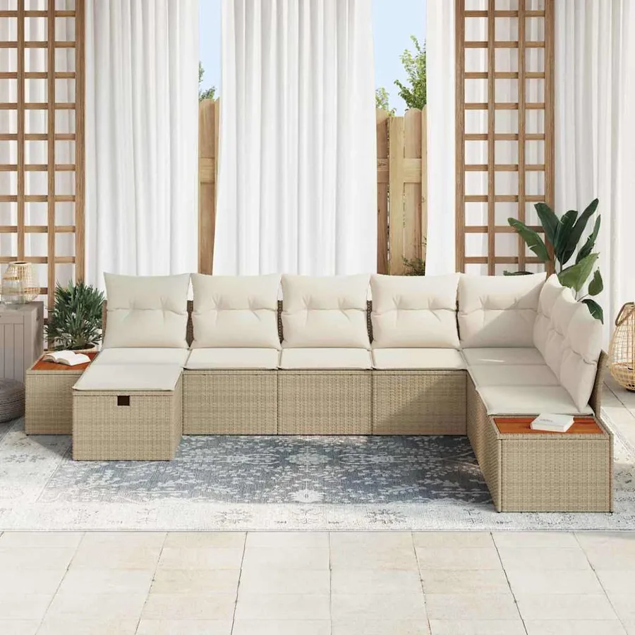 Ensemble de canapé de jardin avec coussin 9 pcs Beige polyrotin - 3