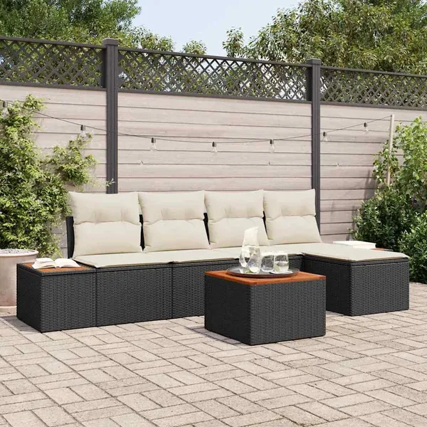 Ensemble de canapé de jardin avec coussin 6 pcs Noir Poly rotin