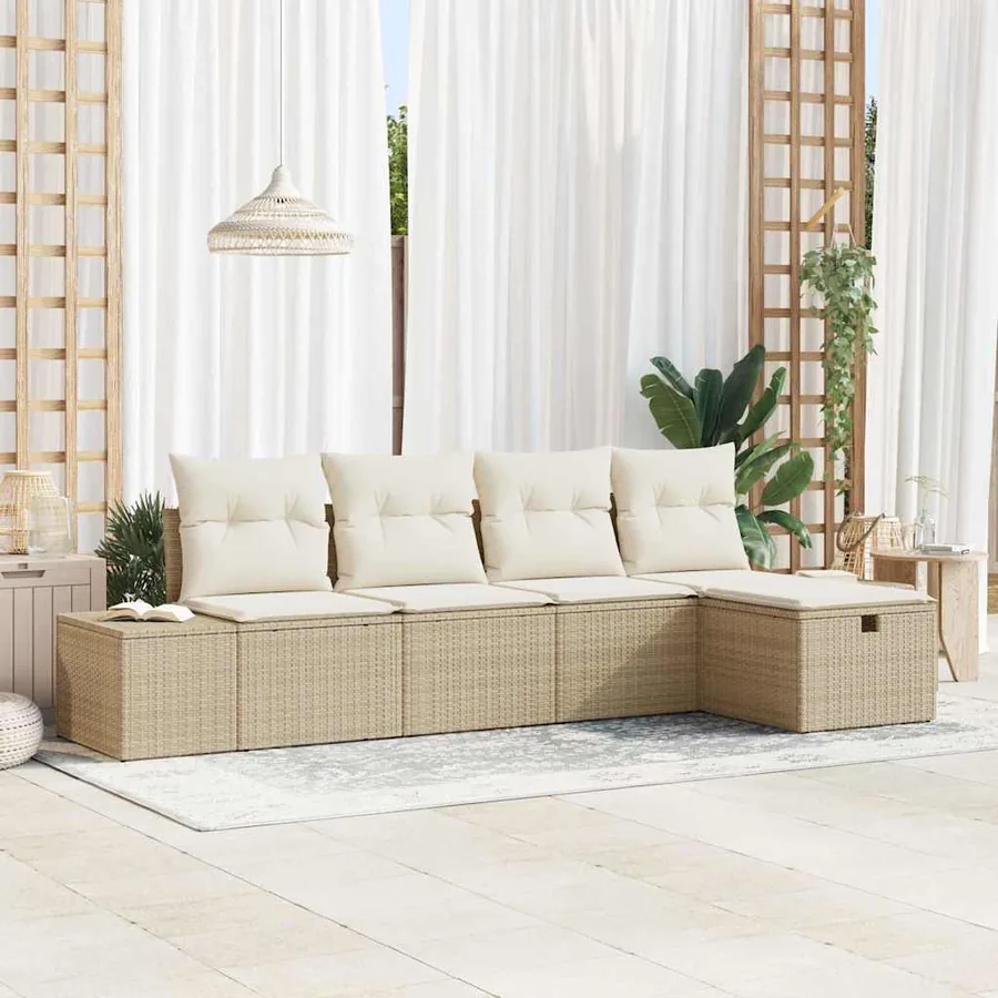 Ensemble de Canapés avec coussin 5 pcs polyrotin