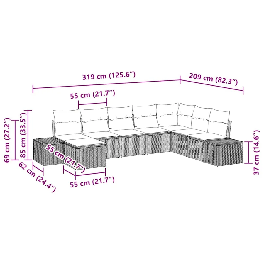 Ensemble de canapé de jardin 8 pcs Beige Poly rotin - 14