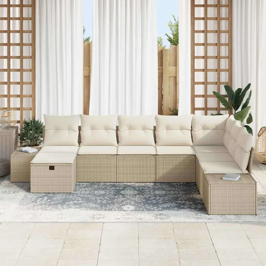 Ensemble de canapé de jardin 8 pcs Beige Poly rotin - 3