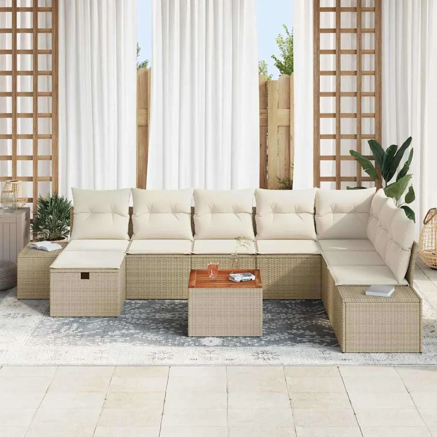 Ensemble de canapé de jardin 9 pcs Beige Poly rotin - 3