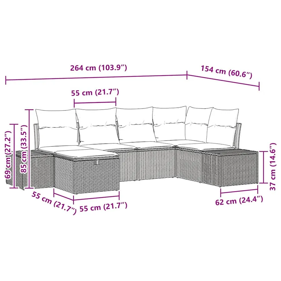 Ensemble de Canapés avec coussin 7 pcs polyrotin - 14