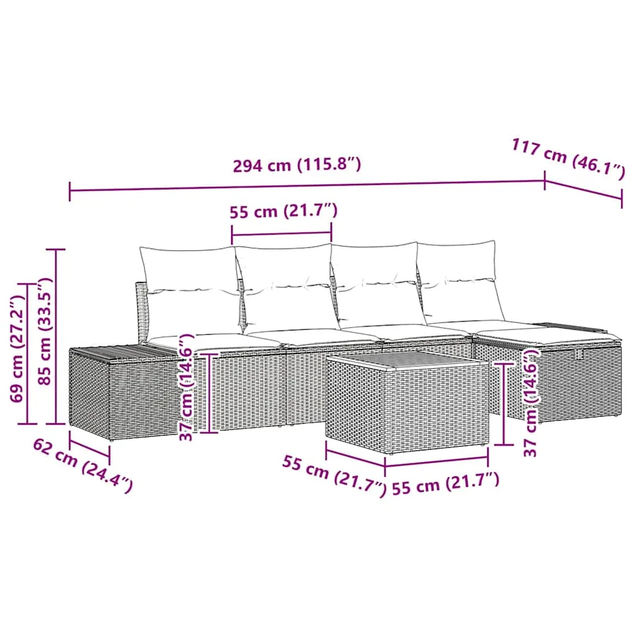 Ensemble de canapé de jardin 6 pcs Beige Poly rotin - 13