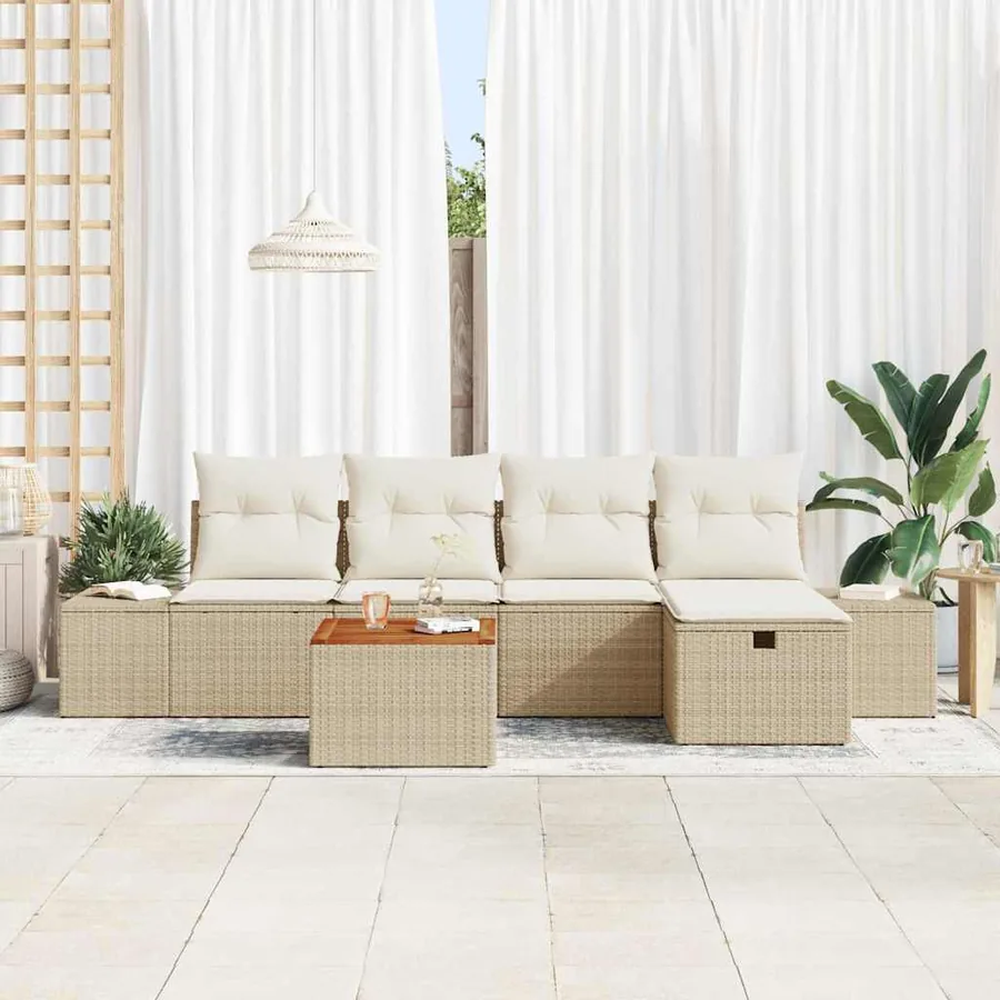 Ensemble de canapé de jardin 6 pcs Beige Poly rotin - 3