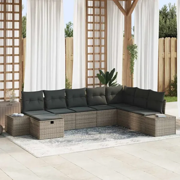 Ensemble de canapé de jardin 8 pcs Gris Poly rotin