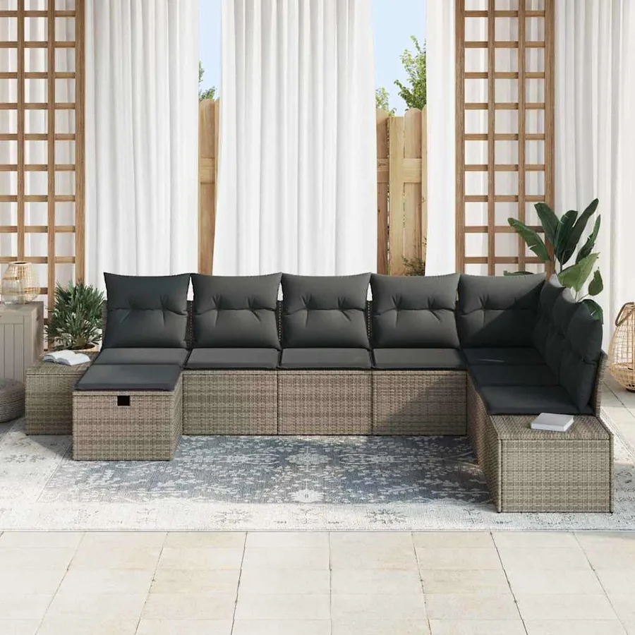 Ensemble de canapé de jardin 8 pcs Gris Poly rotin - 3