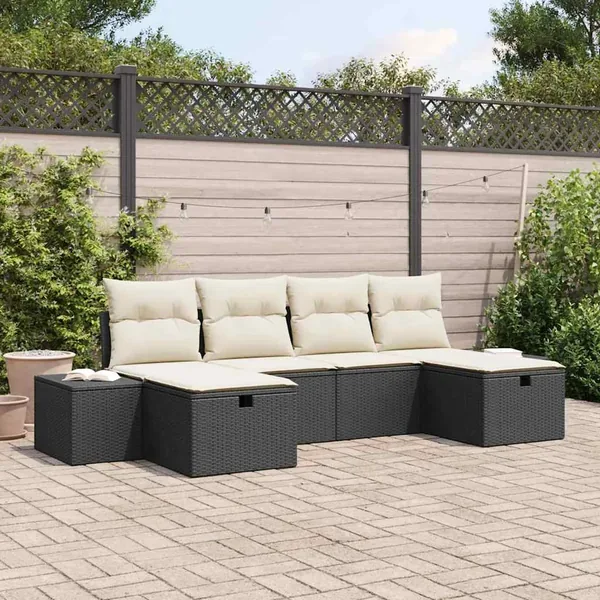 Ensemble de canapé de jardin avec coussin 6 pcs polyrotin