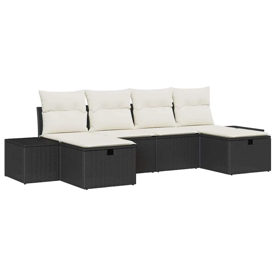 Ensemble de canapé de jardin avec coussin 6 pcs polyrotin - 2