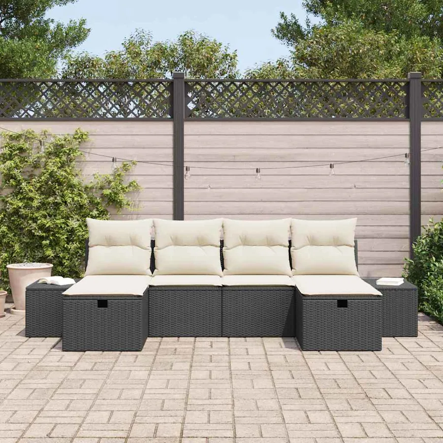 Ensemble de canapé de jardin avec coussin 6 pcs polyrotin - 3