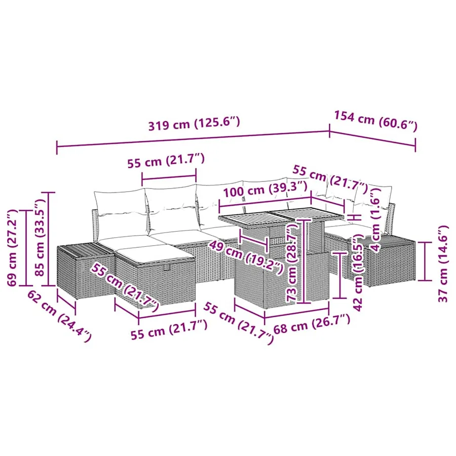 Ensemble de canapé de jardin 8 pcs Gris polyrotin - 17
