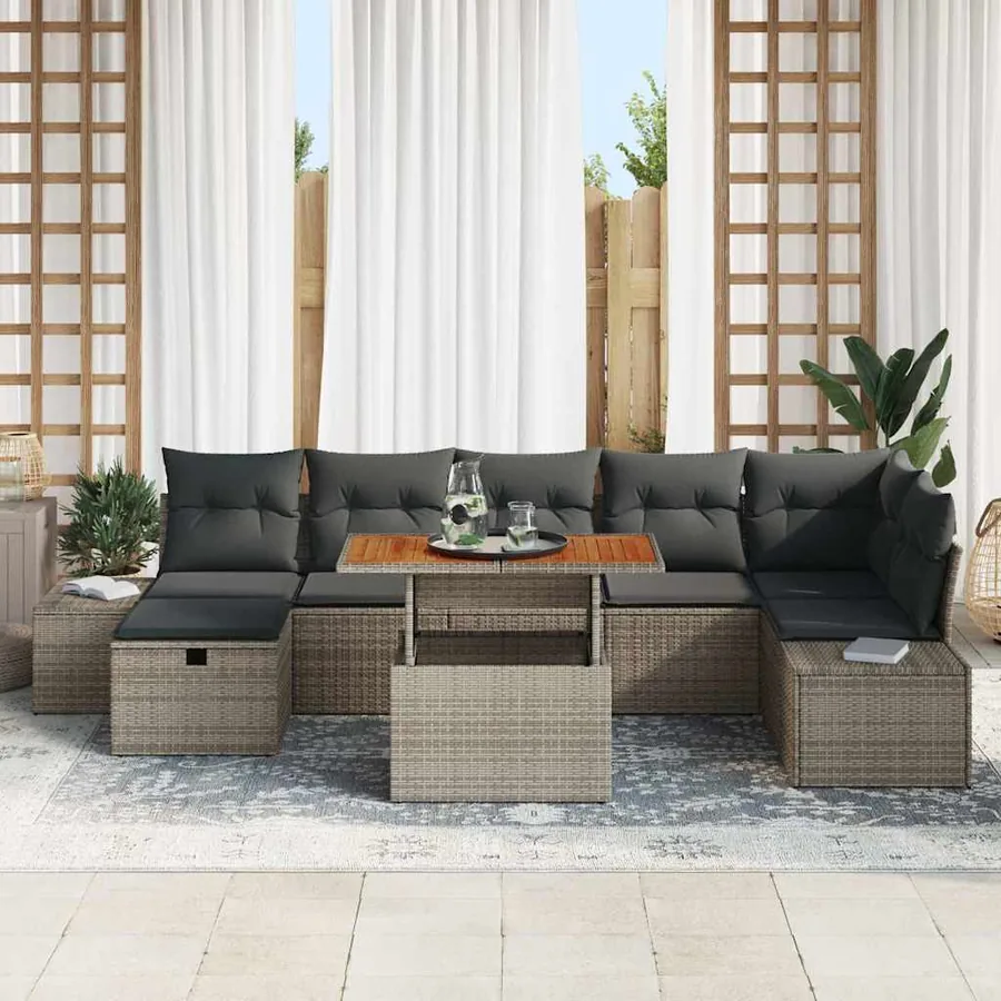 Ensemble de canapé de jardin 8 pcs Gris polyrotin - 3