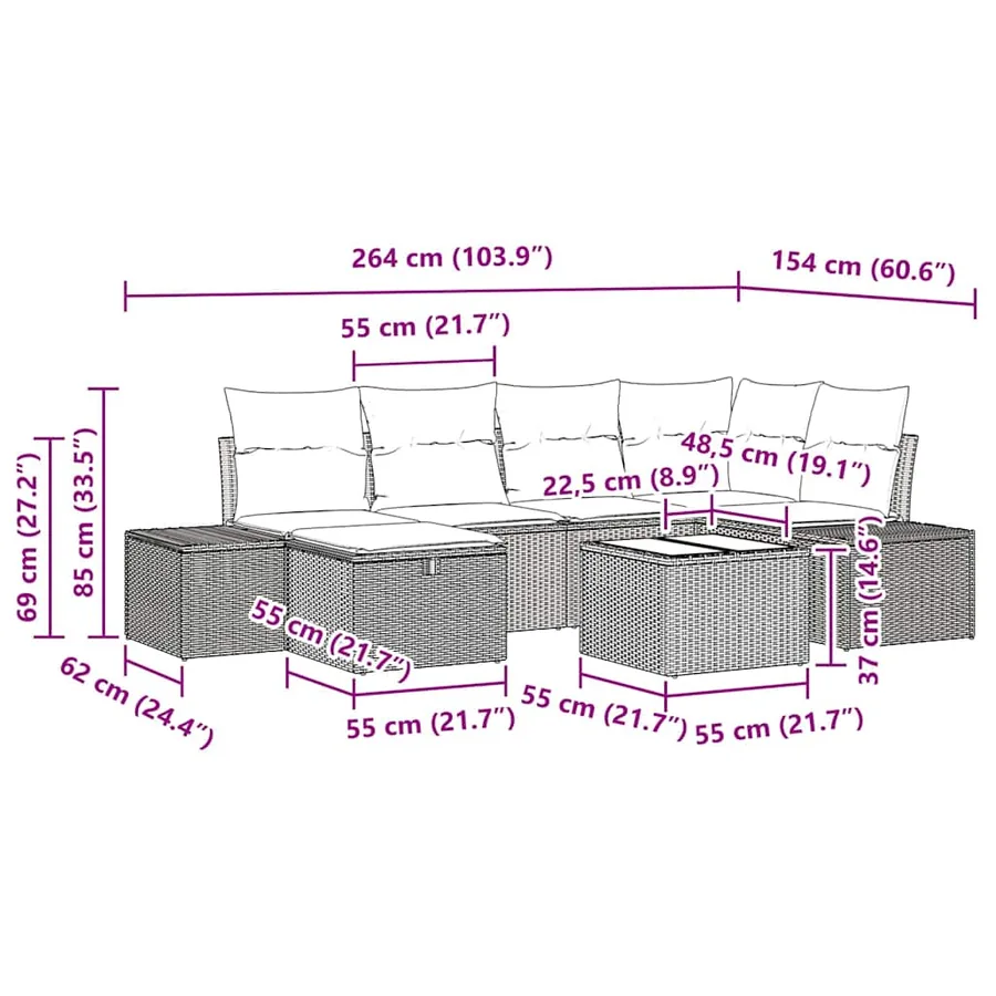 Ensemble de Canapés avec coussin 7 pcs polyrotin - 15