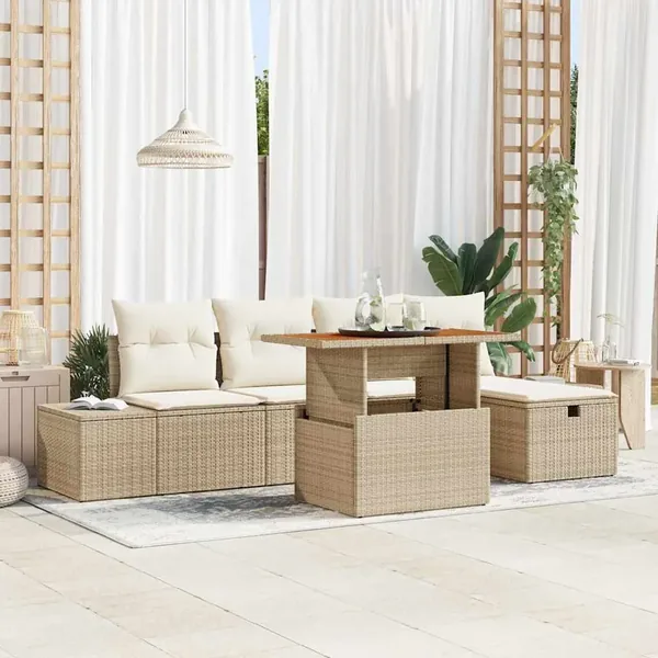 Ensemble de canapé de jardin 6 pcs Beige polyrotin
