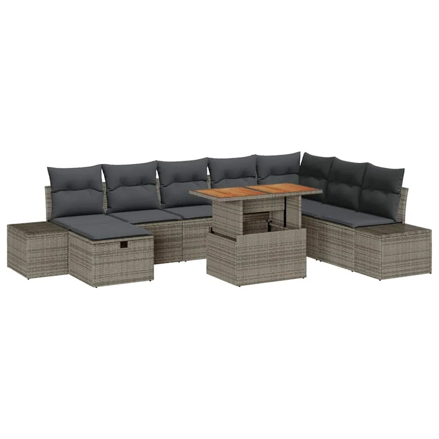 Ensemble de canapé de jardin 9 pcs Gris Poly rotin - 2