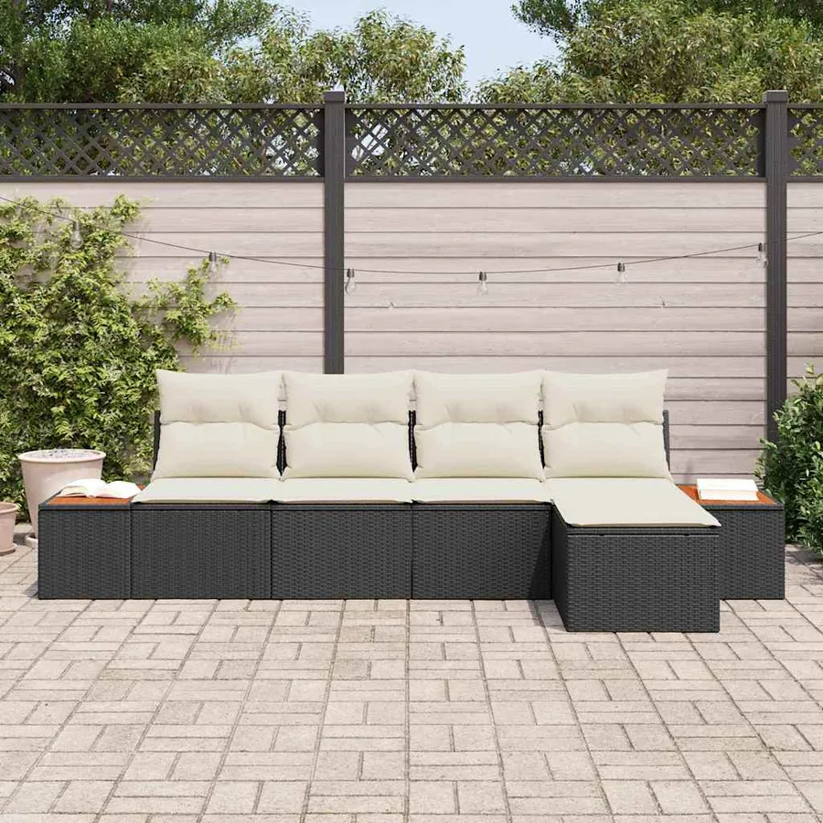 Ensemble de canapé de jardin avec coussin 5 pcs Noir Poly rotin - 3