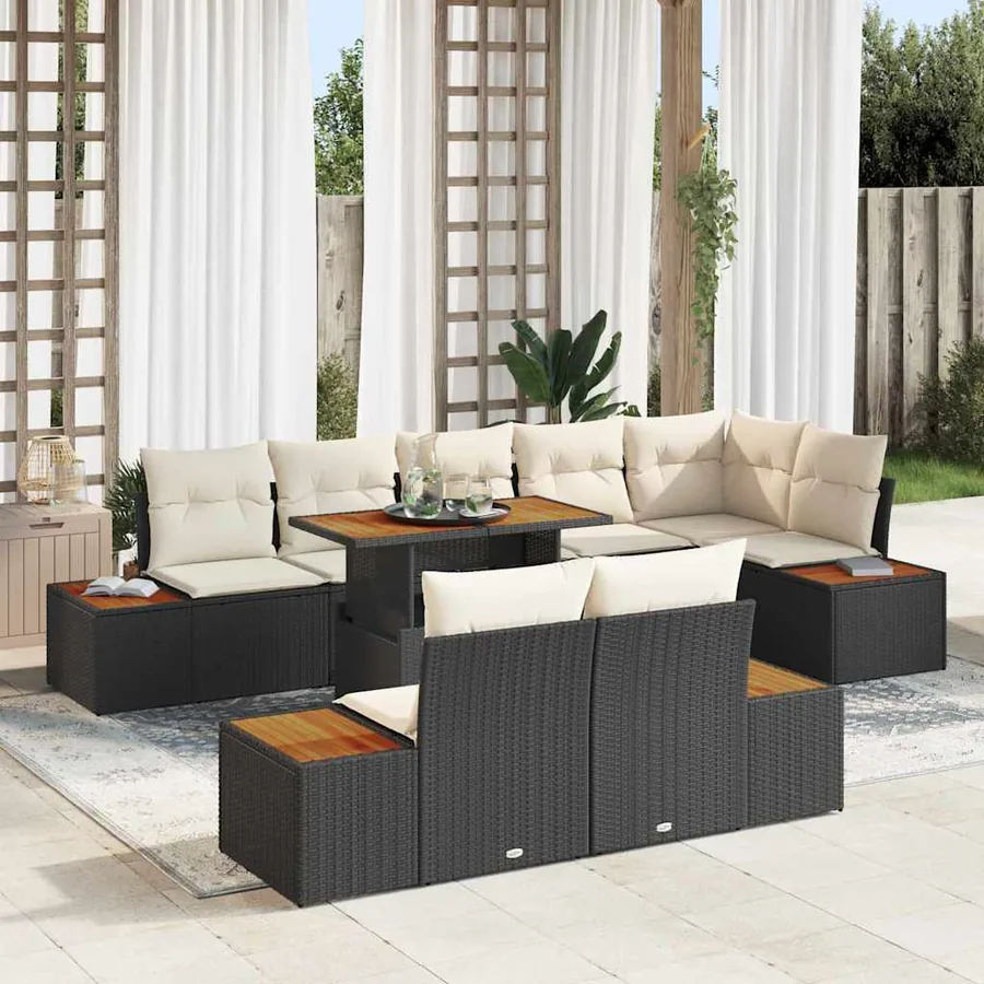 Ensemble de canapé de jardin 9 pc Noir et Beige