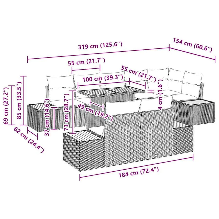 Ensemble de canapé de jardin 9 pc Noir et Beige - 11