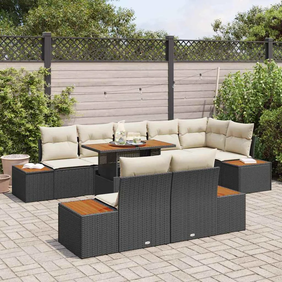 Ensemble de canapé de jardin 9 pc Noir et Beige - 3