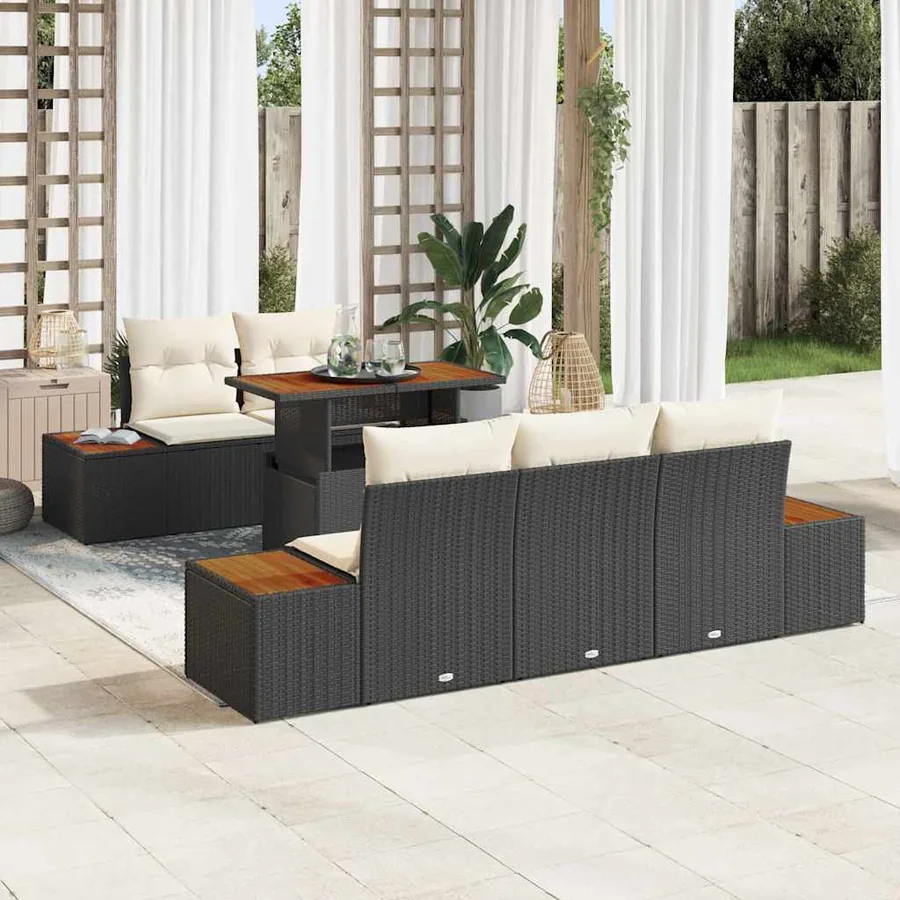 Ensemble de canapé de jardin 6 pc Noir et Beige
