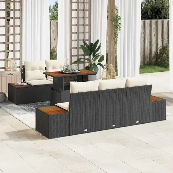 Ensemble de canapé de jardin 6 pc Noir et Beige