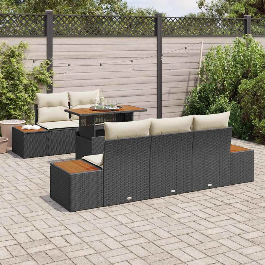 Ensemble de canapé de jardin 6 pc Noir et Beige - 3