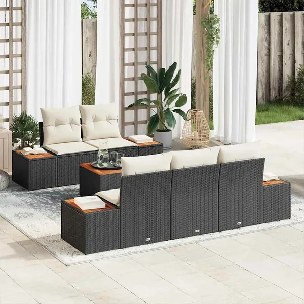 Ensemble de canapé de jardin avec coussin 6 pcs Noir Poly rotin