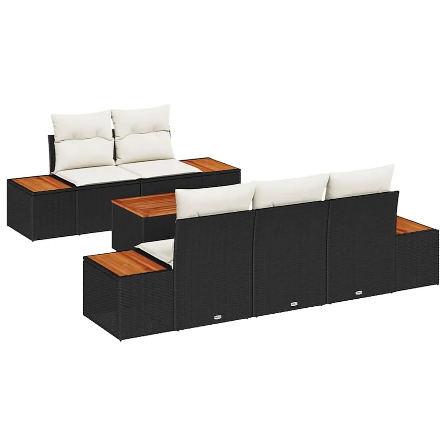Ensemble de canapé de jardin avec coussin 6 pcs Noir Poly rotin - 2