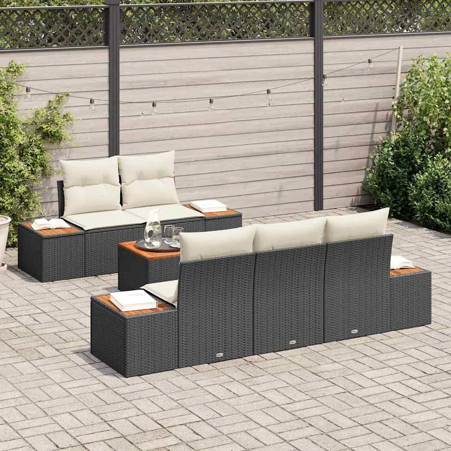 Ensemble de canapé de jardin avec coussin 6 pcs Noir Poly rotin - 3