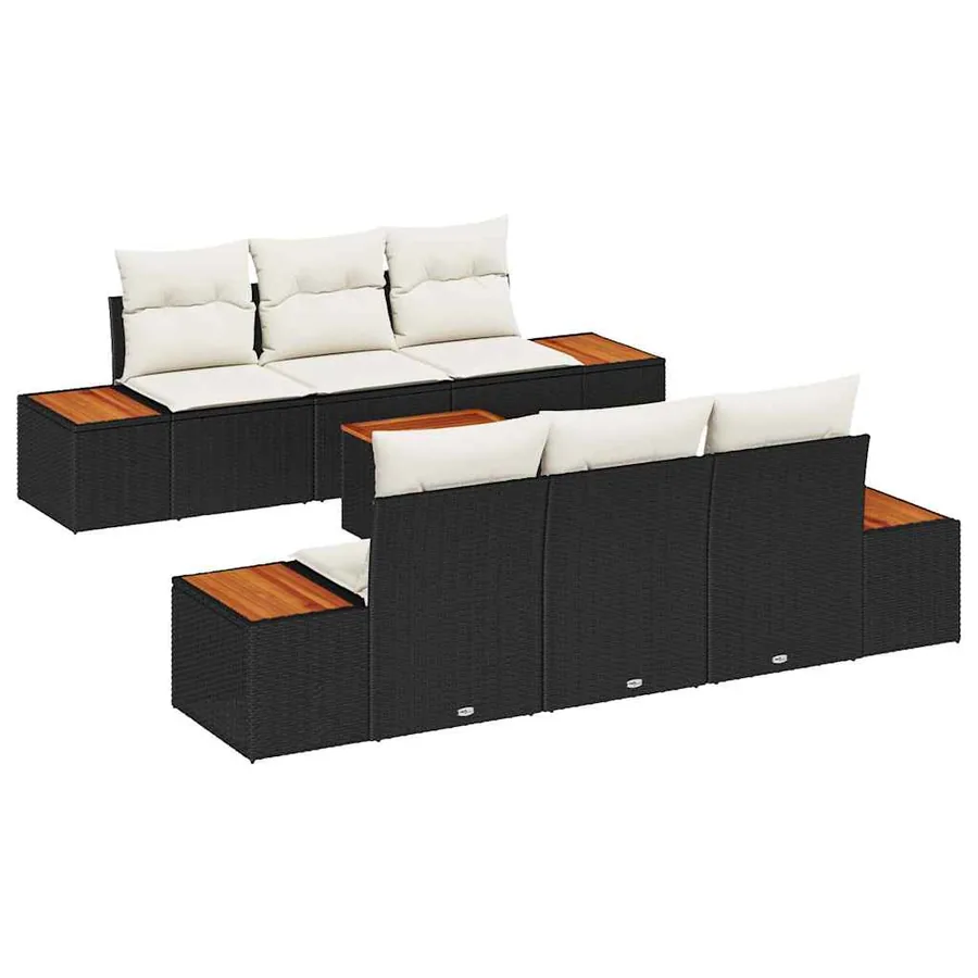 Ensemble de canapé de jardin avec coussin 7 pcs Noir Poly rotin - 2