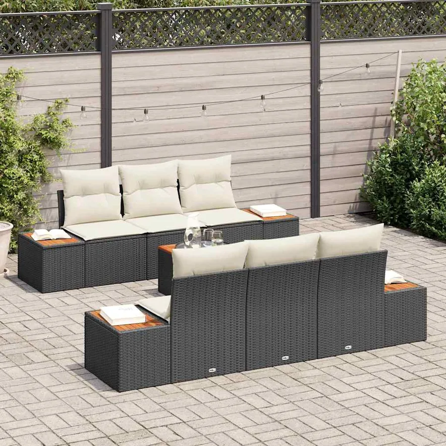 Ensemble de canapé de jardin avec coussin 7 pcs Noir Poly rotin - 3