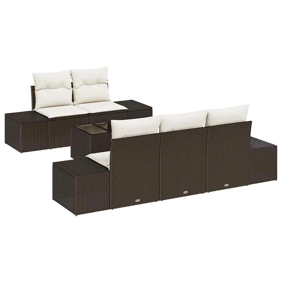 Ensemble de canapé de jardin 6 pcs Marron et Crème polyrotin - 2
