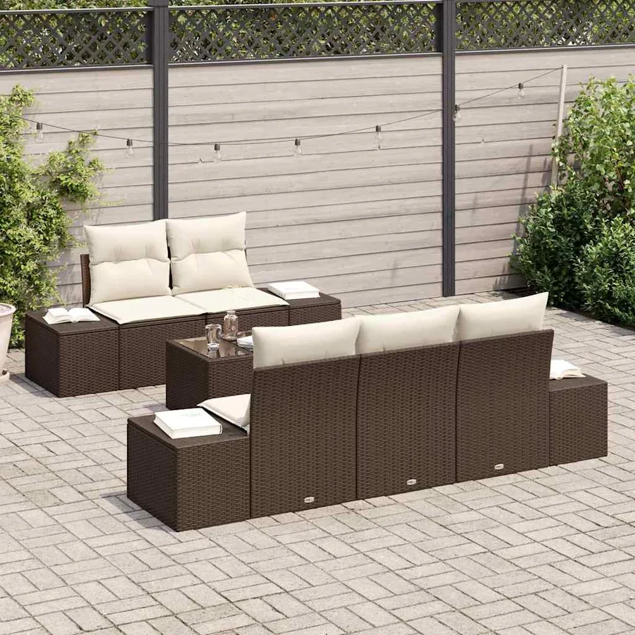 Ensemble de canapé de jardin 6 pcs Marron et Crème polyrotin - 3