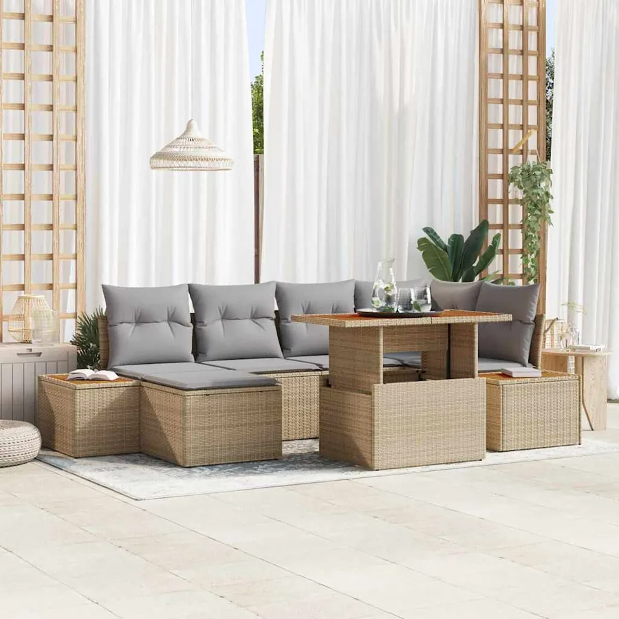 Ensemble de canapé de jardin 7 pcs Beige et gris