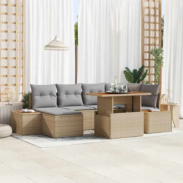 Ensemble de canapé de jardin 7 pcs Beige et gris