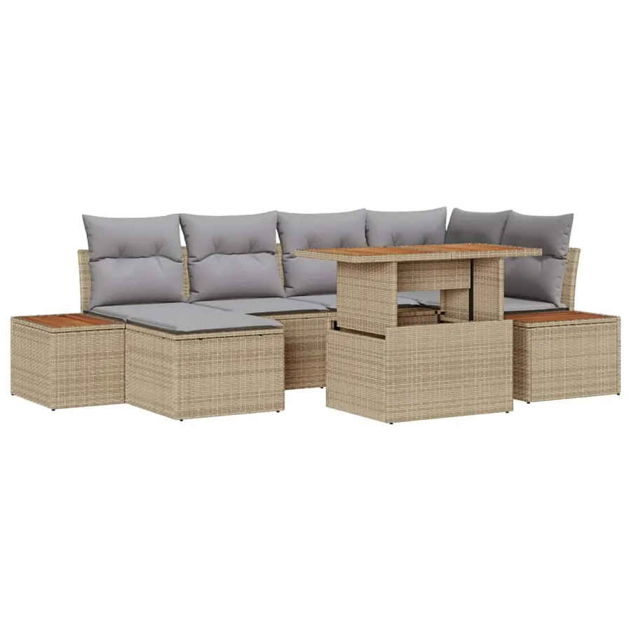 Ensemble de canapé de jardin 7 pcs Beige et gris - 2