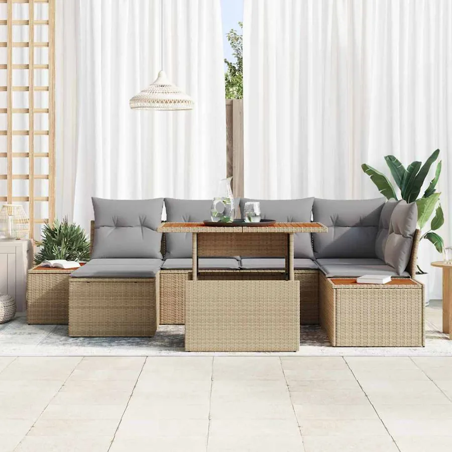 Ensemble de canapé de jardin 7 pcs Beige et gris - 3