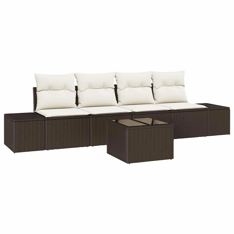 Ensemble de canapé de jardin 5 pcs Marron et Crème polyrotin - 2