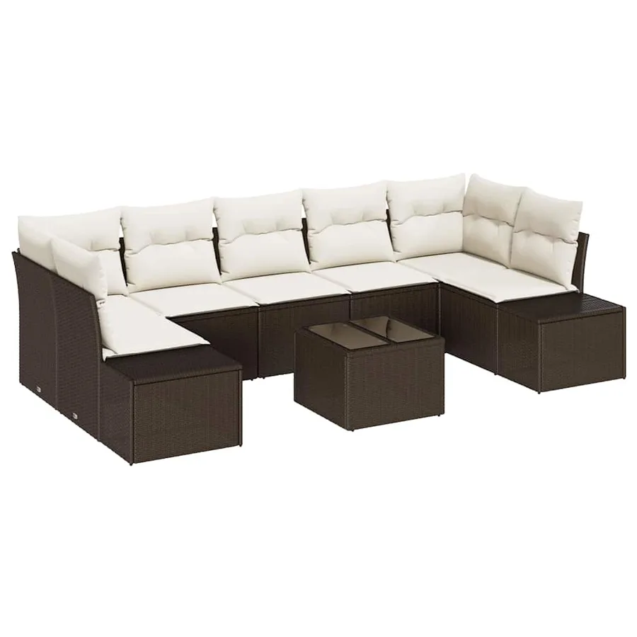 Ensemble de canapé de jardin 8 pcs Marron et Crème polyrotin - 2