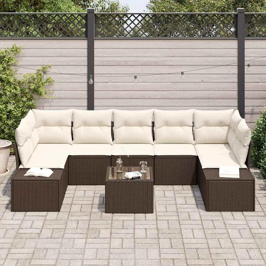 Ensemble de canapé de jardin 8 pcs Marron et Crème polyrotin - 3