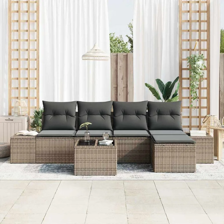 Ensemble de canapé de jardin 5 pcs Gris clair polyrotin - 3