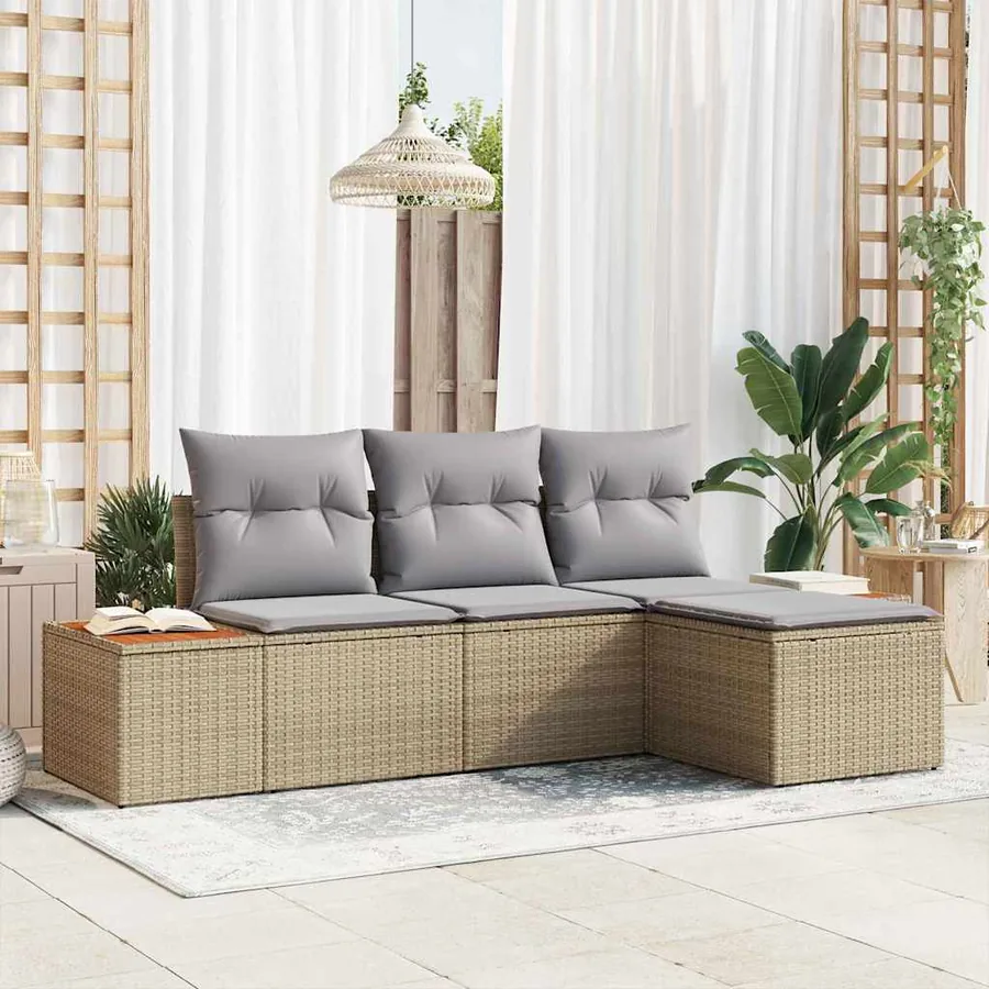 Ensemble de canapé de jardin avec coussin 4 pcs Beige polyrotin