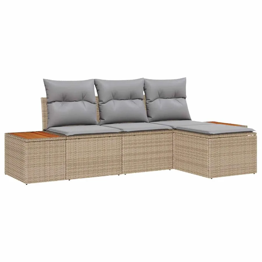 Ensemble de canapé de jardin avec coussin 4 pcs Beige polyrotin - 2