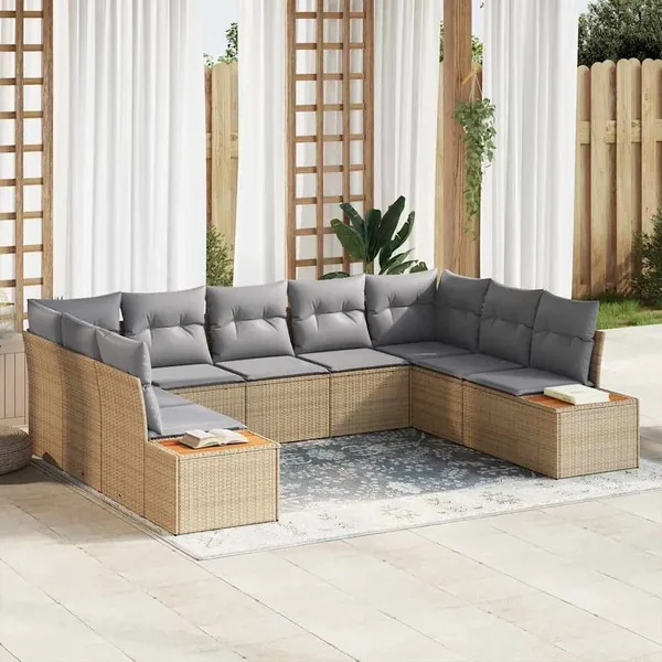 Ensemble de canapé de jardin 9 pcs Beige Poly rotin